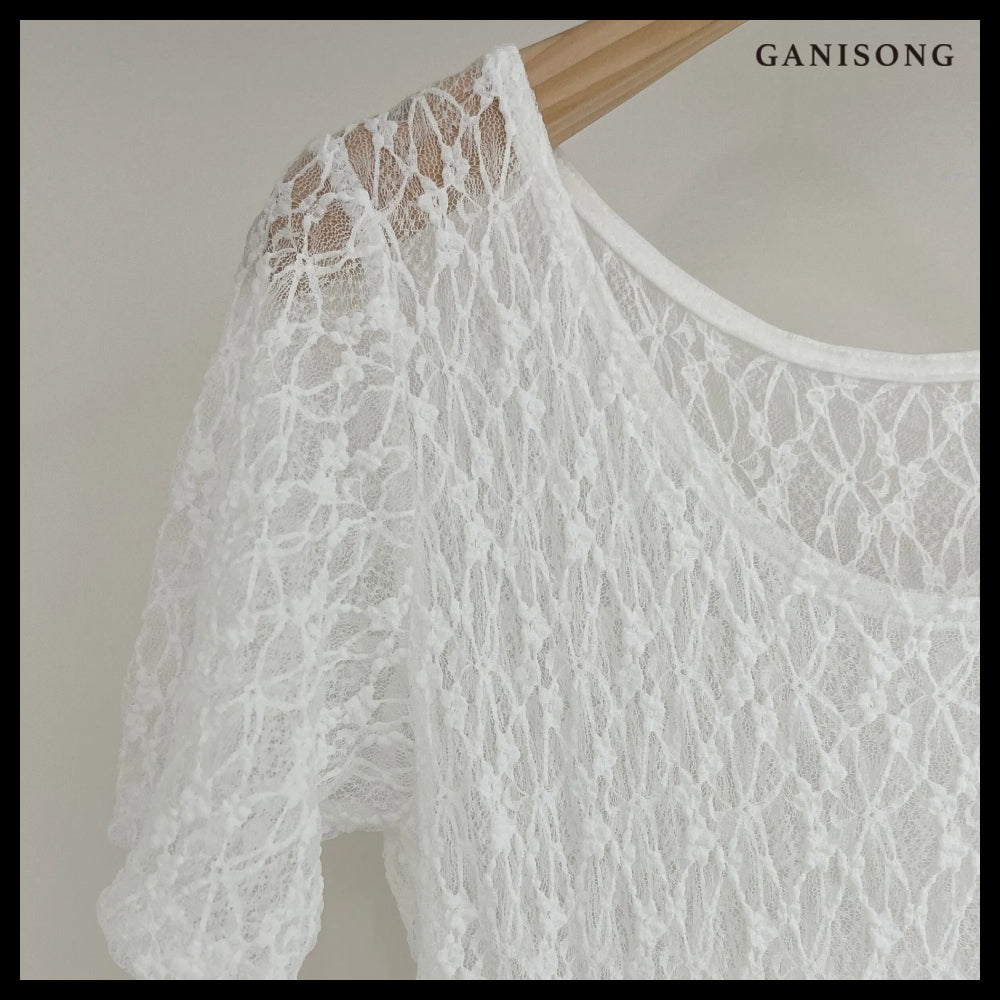 【GANISONG】Bridal Lace Cut Out Dress White
