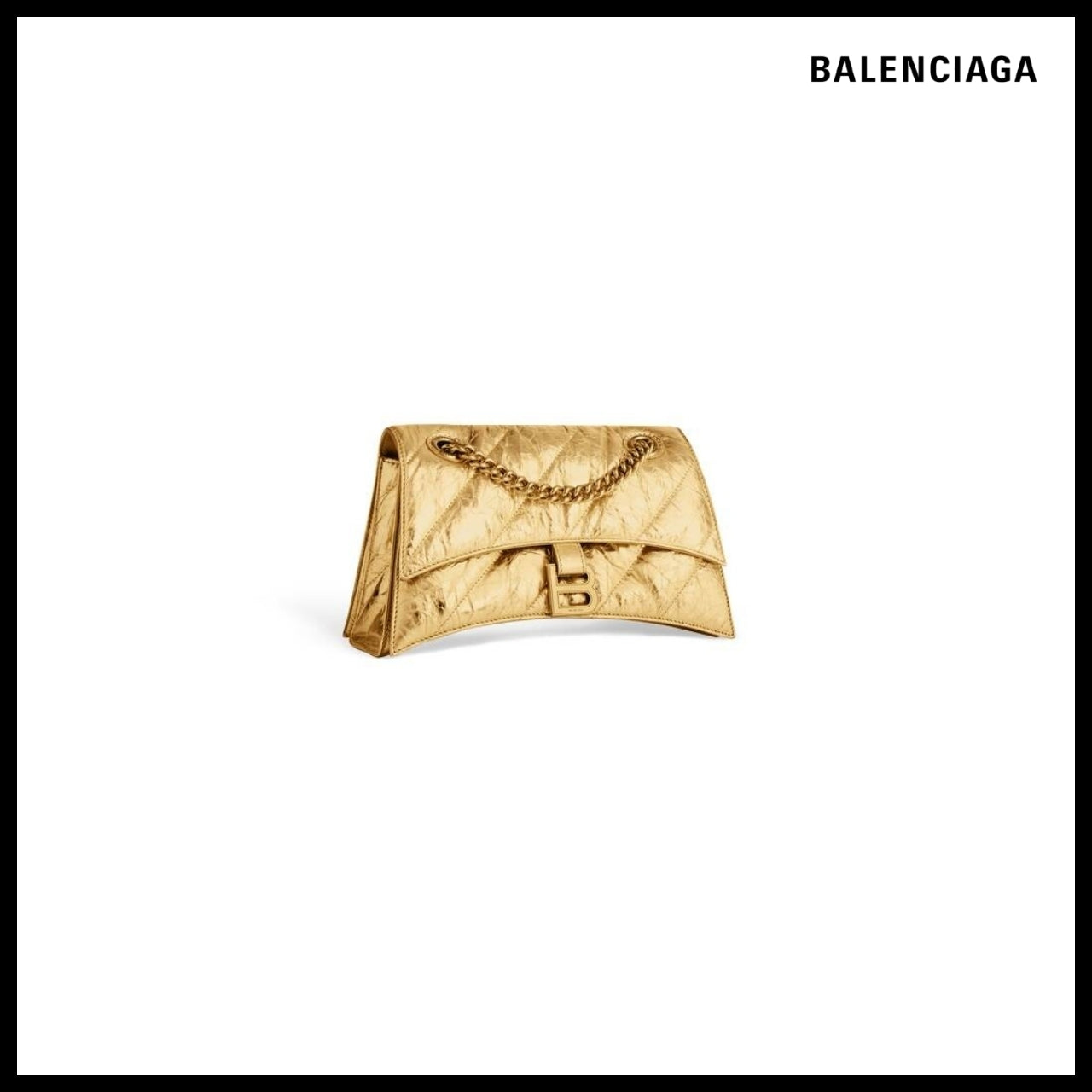 【BALENCIAGA】Crush Small Chain Bag Metallized Quilted Gold