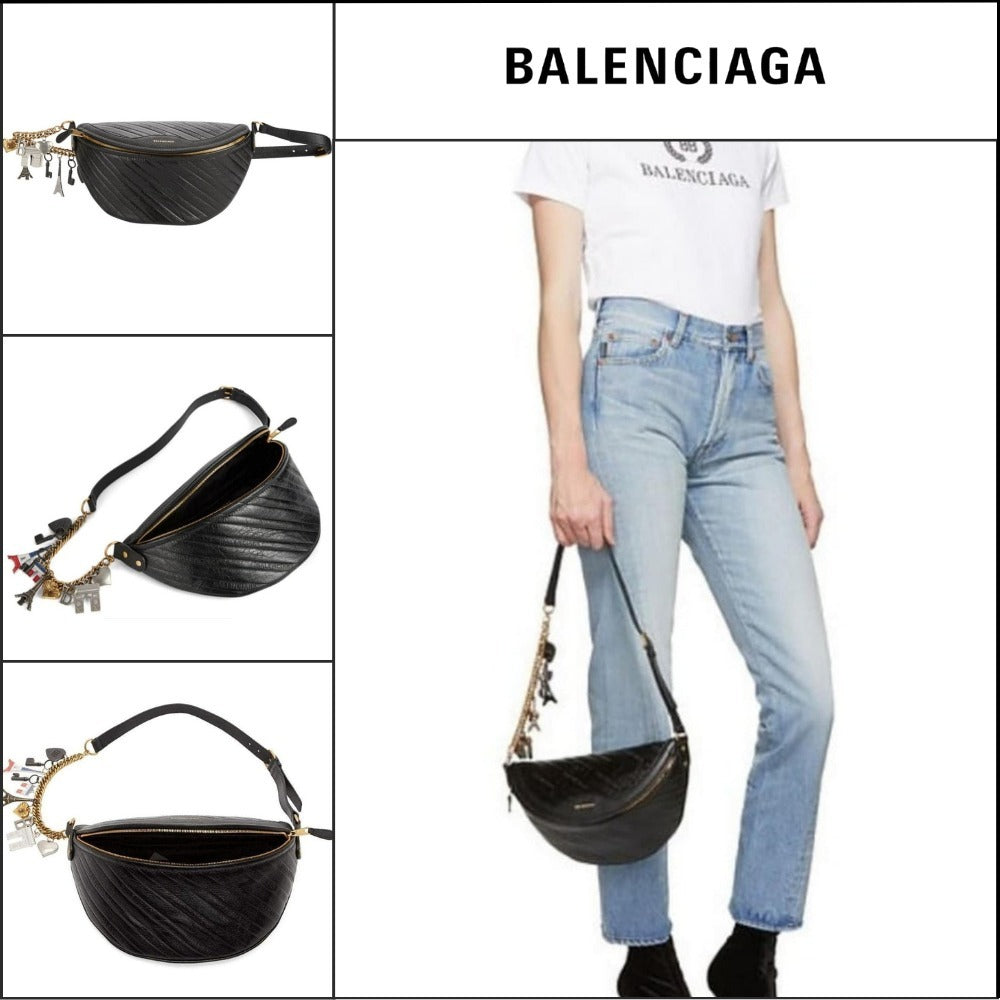 【Balenciaga】Black Leather Souvenir Belt Bag