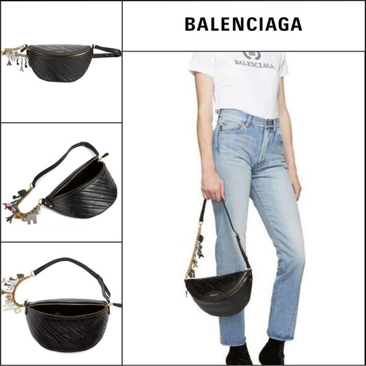 【Balenciaga】Black Leather Souvenir Belt Bag