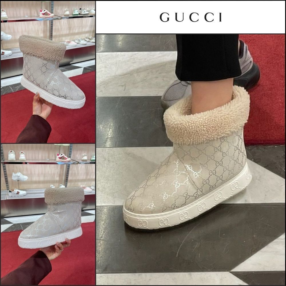 【GUCCI】NAT GG Supreme Shearling Ankle Boots Cream