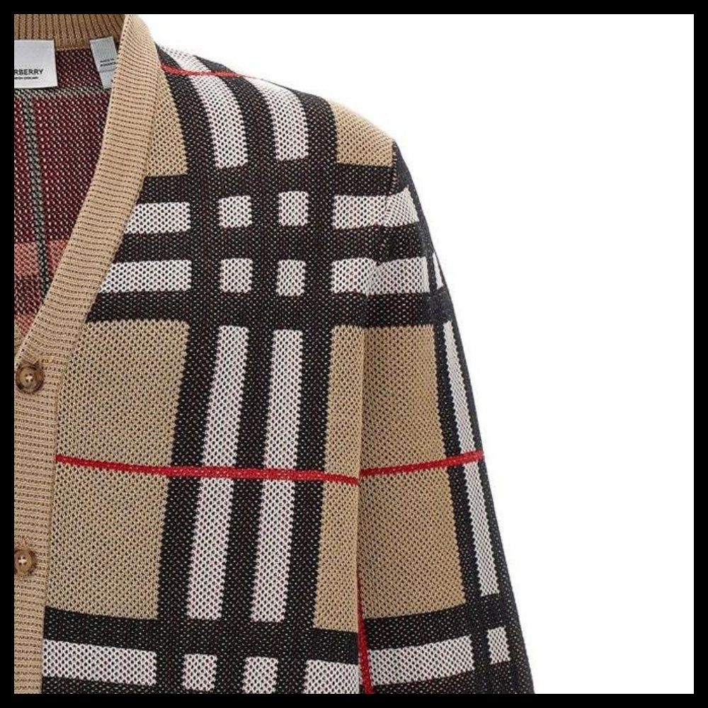 【Burberry】Check Cotton Cardigan Beige Men