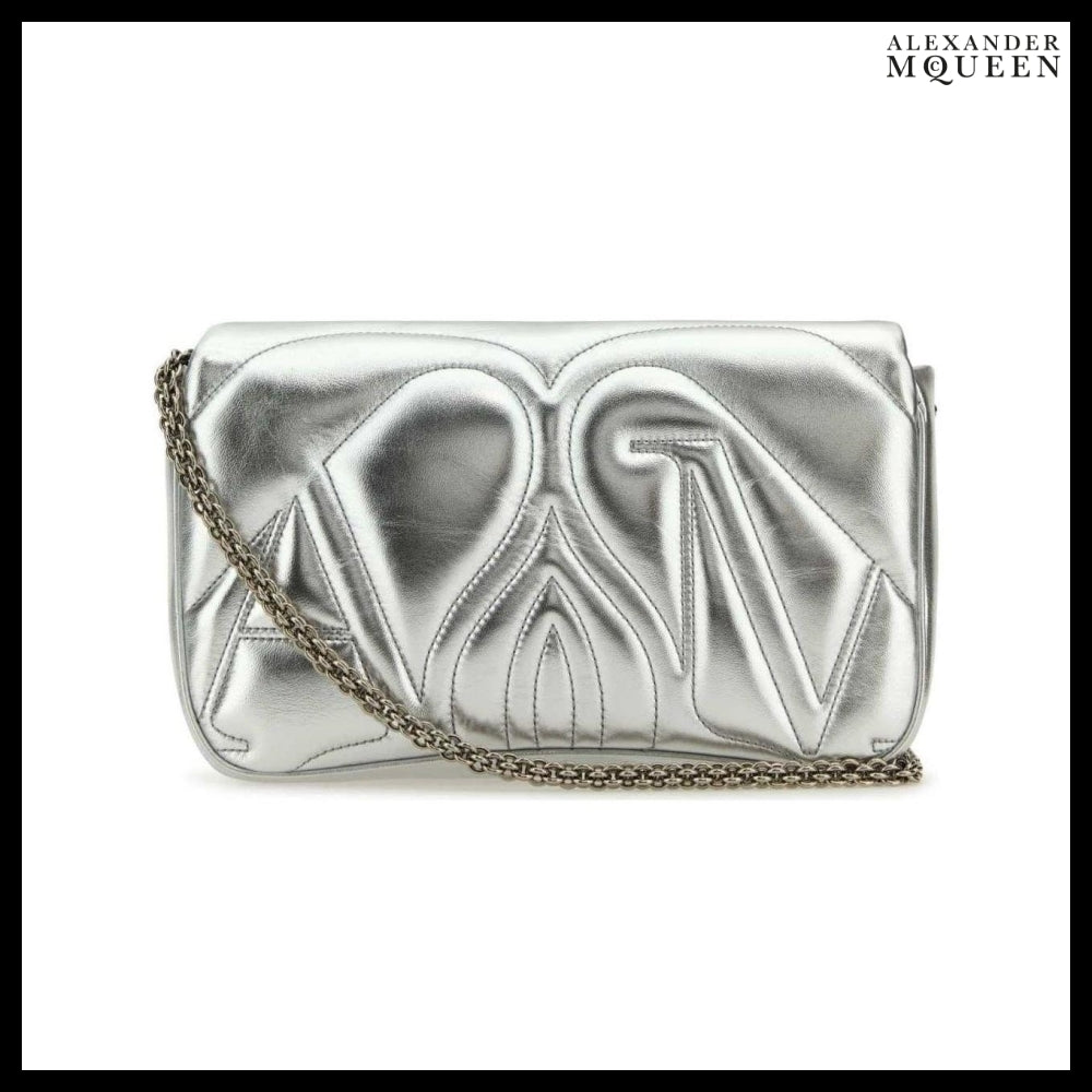 【Alexander Mcqueen】Silver Leather Small Seal Shoulder Bag