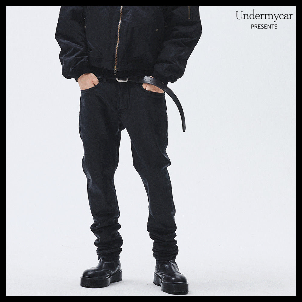 【Undermycar】MU.157 Classic Wax Coated Slim Straight Jeans