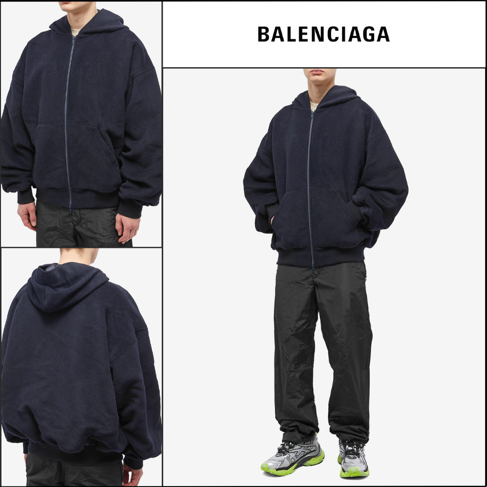 【BALENCIAGA】Zip-Up Hoodie Large Fit Black