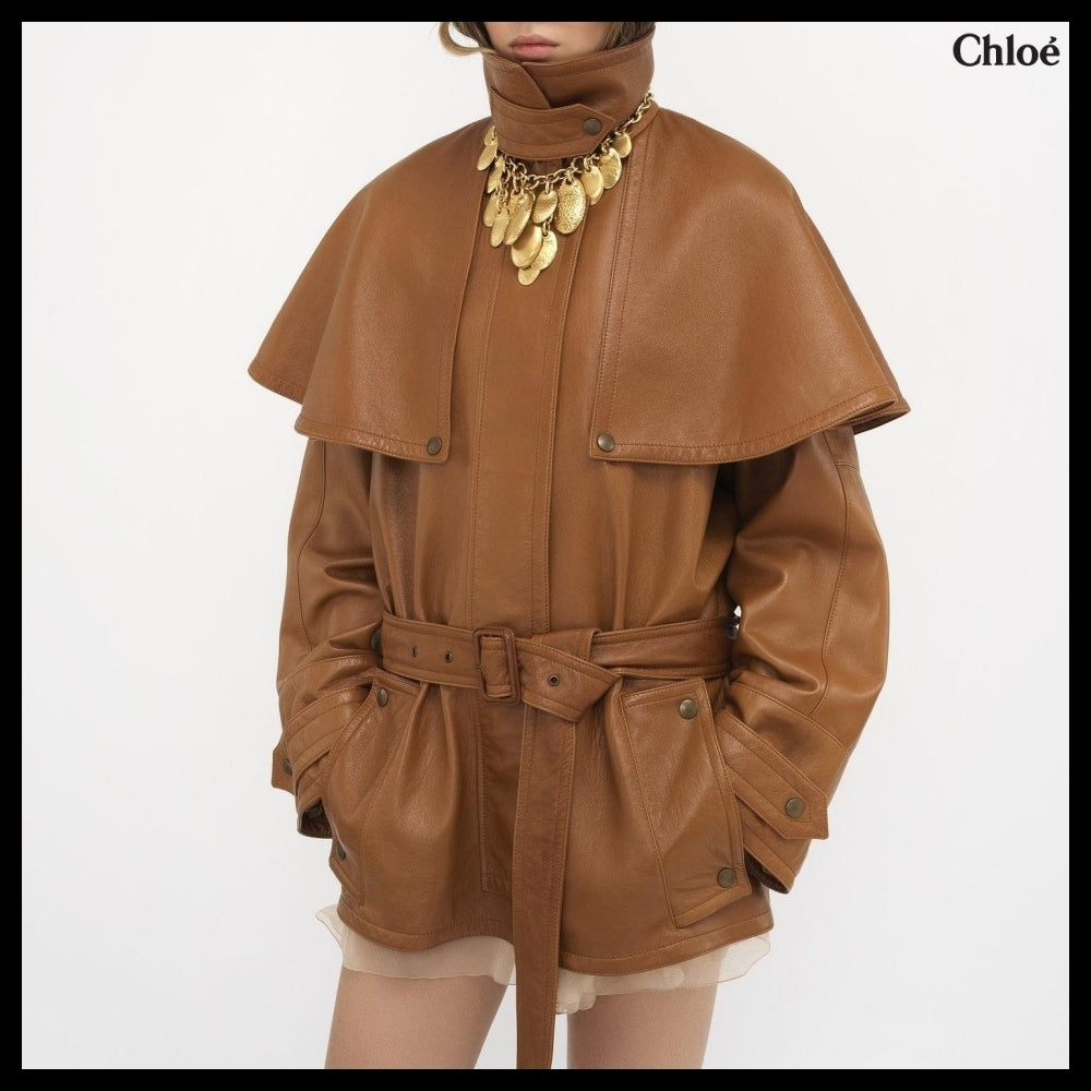 【Chloe】Short Cape Trench Coat in Ochre Delight