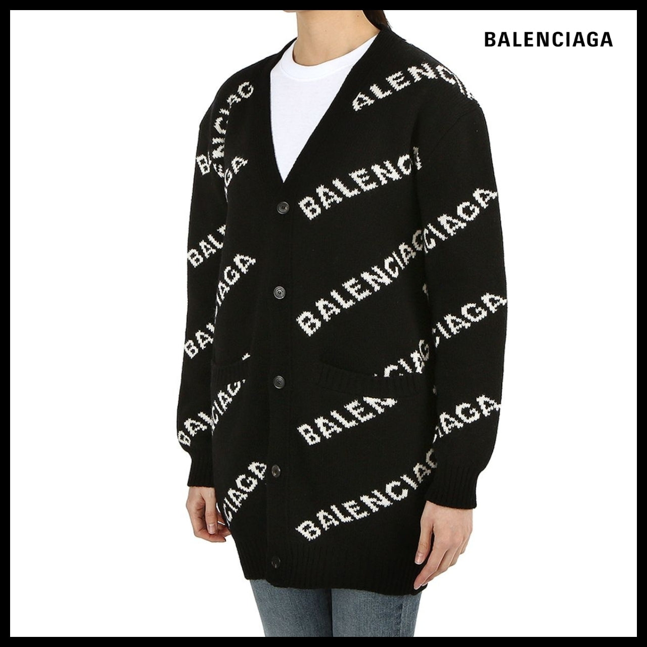【BALENCIAGA】Allover Logo Cardigan Black White