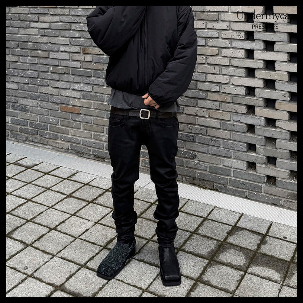 【Undermycar】MU.157 Classic Wax Coated Slim Straight Jeans