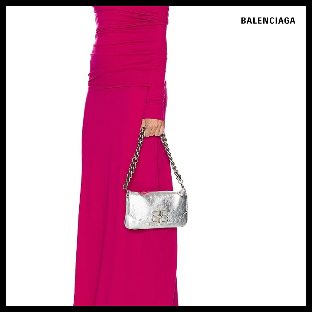 【BALENCIAGA】BB Soft Small Flap Bag Metallized Silver