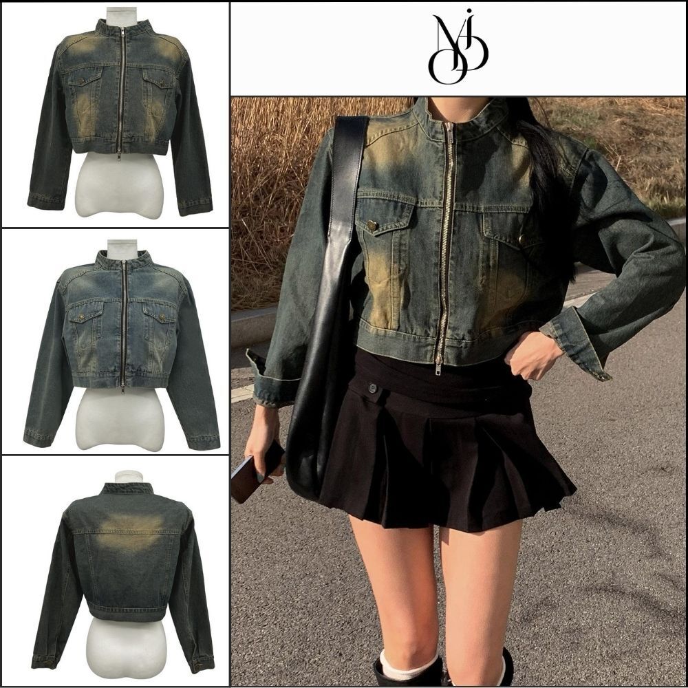 【MODIMOOD】Vintage Denim Two-Way Zip-Up Jacket 2 Colors