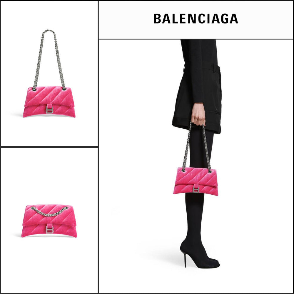 【BALENCIAGA】Crush Small Chain Bag Quilted Velvet Jersey