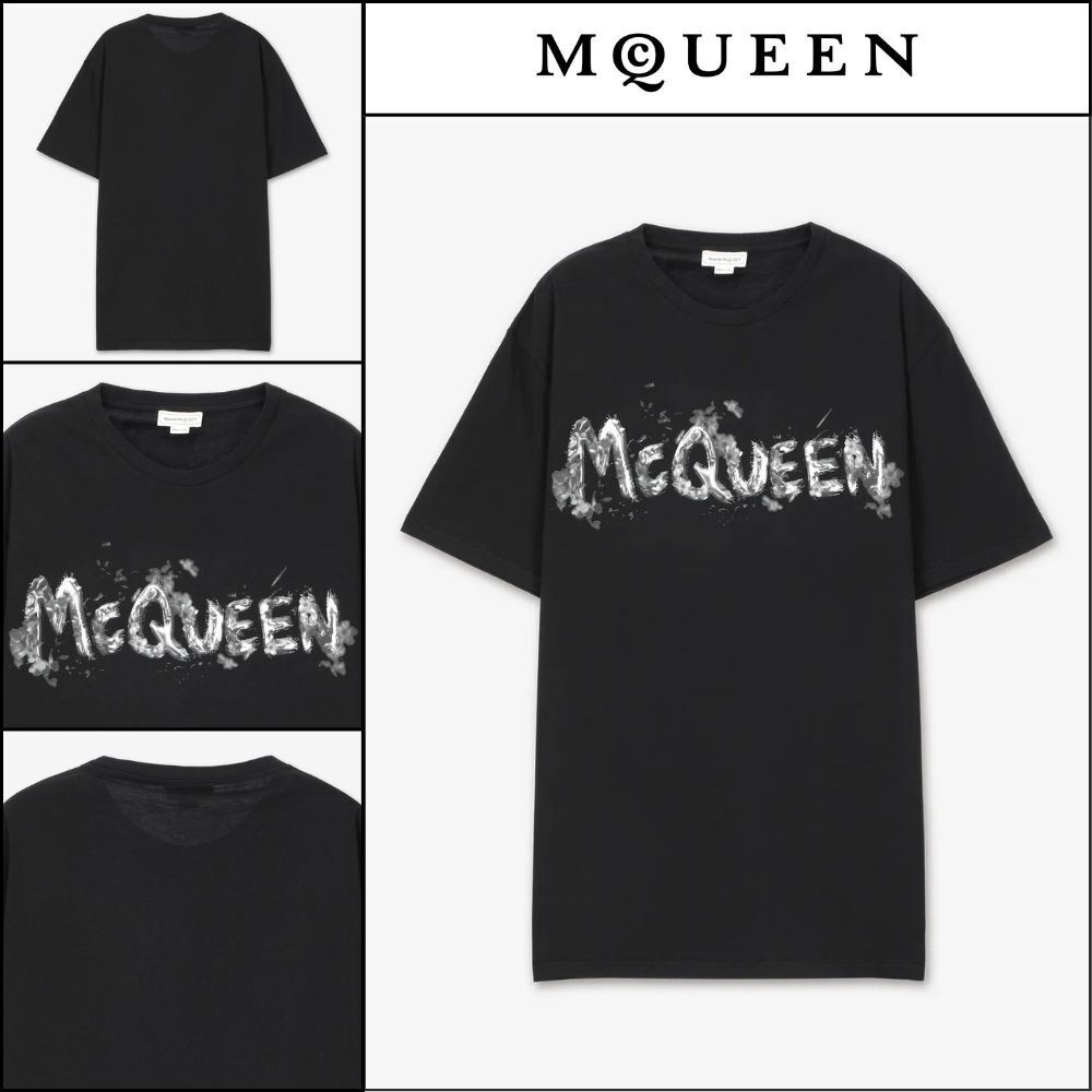 【alexander mcqueen】Gray Graffiti Logo Short Sleeve T Shirt