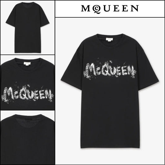 【alexander mcqueen】Gray Graffiti Logo Short Sleeve T Shirt