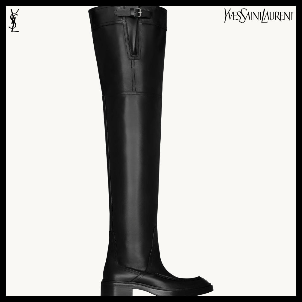 【Saint Laurent】Soft Leather JOE Over-the-Knee Boots Black