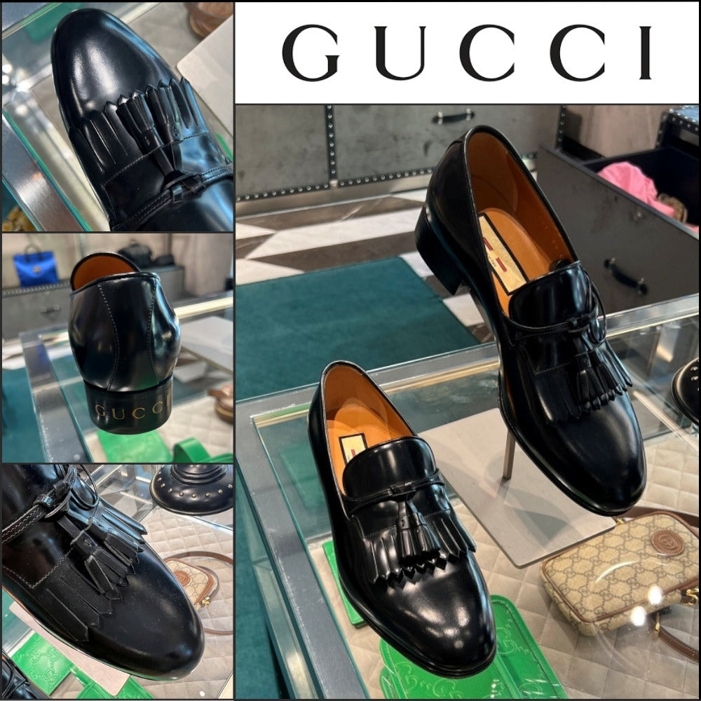 【GUCCI】PARIDE Tassel Fringe Leather Loafers Black