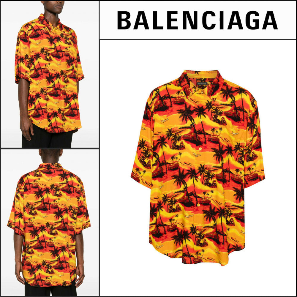 【BALENCIAGA】Hawaiian Car Minimal Short Sleeve Shirt