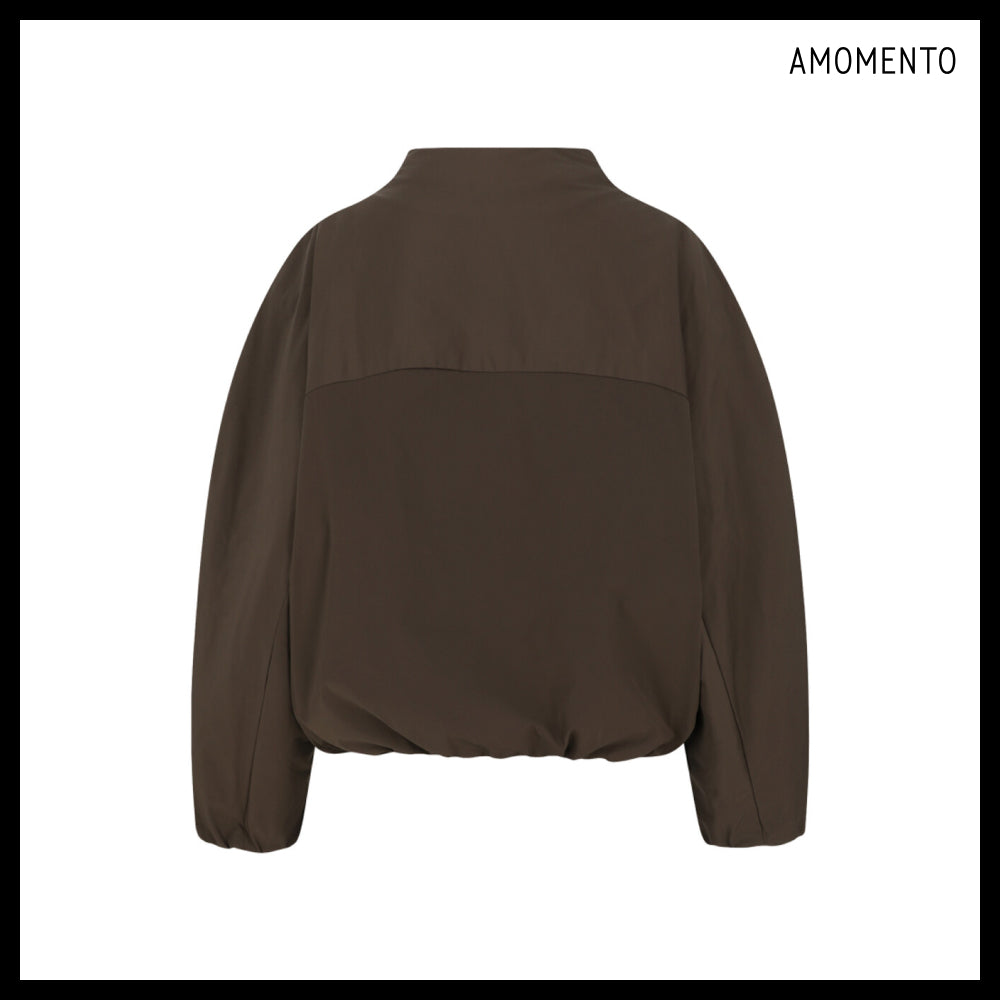 【AMOMENTO】Taffeta Padded Raglan Short Jumper Brown