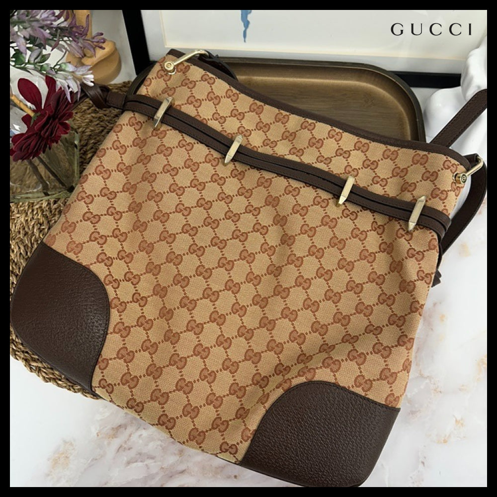 【Gucci】Horsebit 1955 Canvas Messenger Bag Beige Ruggine