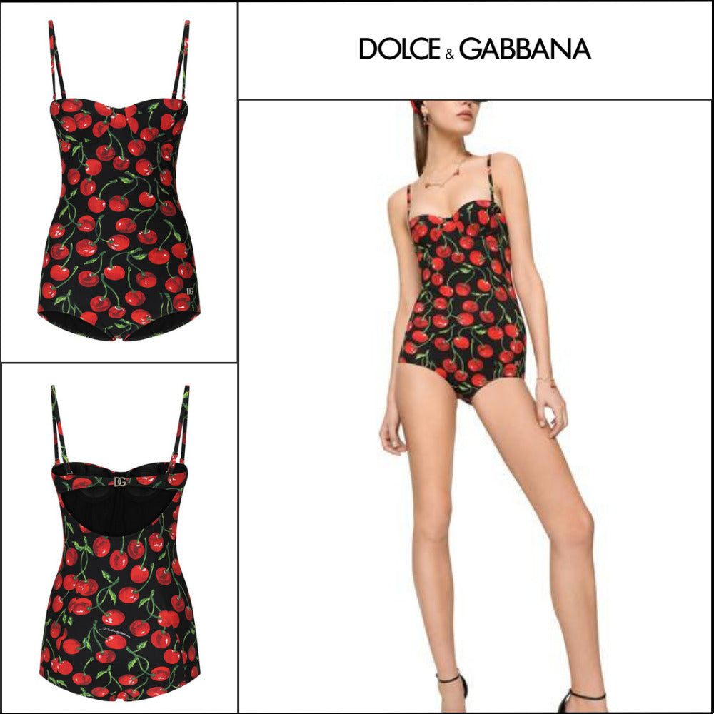 【Dolce&Gabbana】CHERRY PRINT BALCONETTE ONE PIECE SWIMSUIT