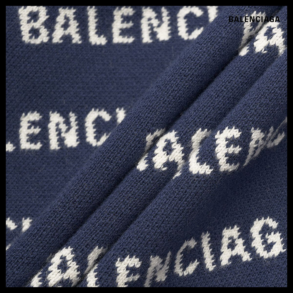 【BALENCIAGA】All-Over Logo Cotton Cardigan Blue