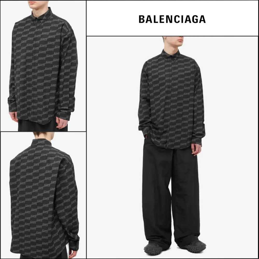 【BALENCIAGA】BB Monogram Long Sleeve Shirt Large Fit Grey
