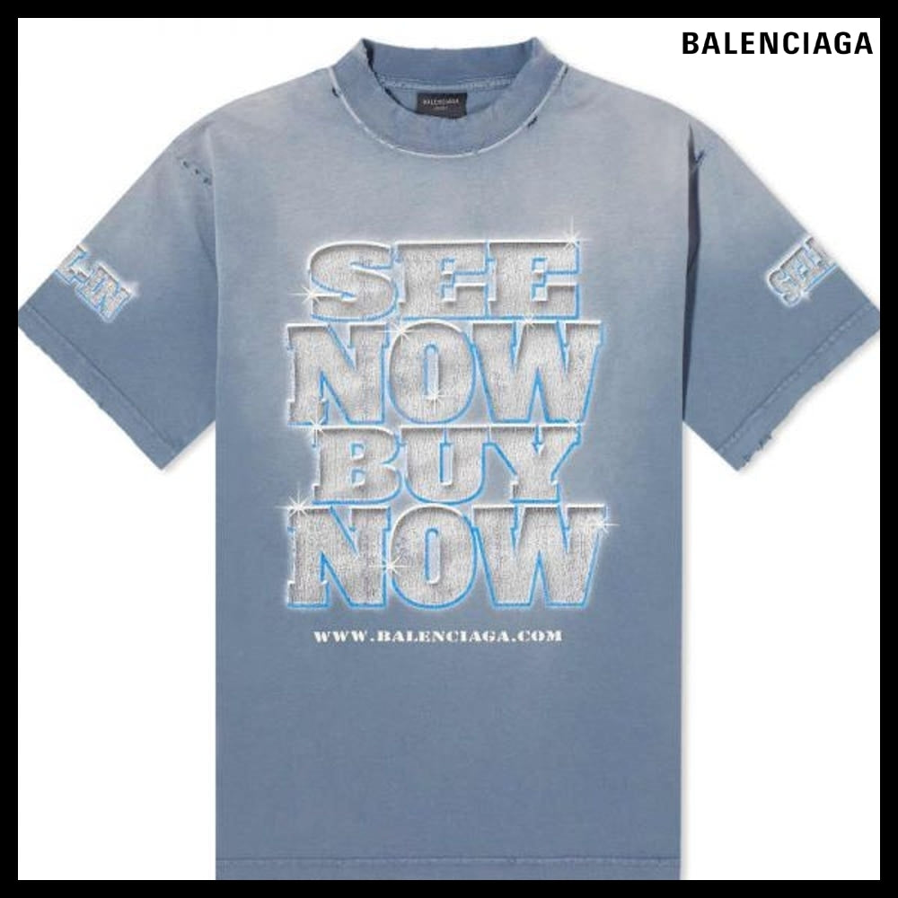【BALENCIAGA】See Now Buy Small Fit T-Shirt Washed Blue