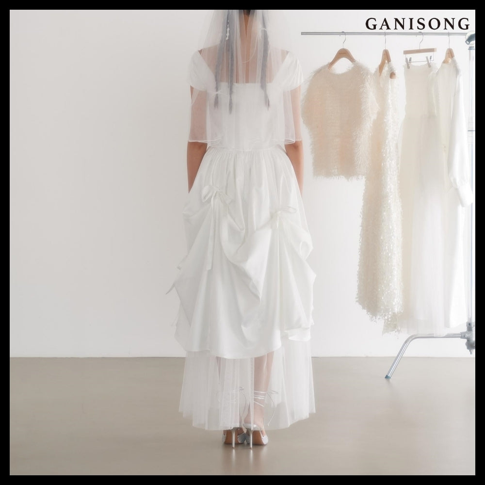 【GANISONG】Bridal Bow Bow Dress White