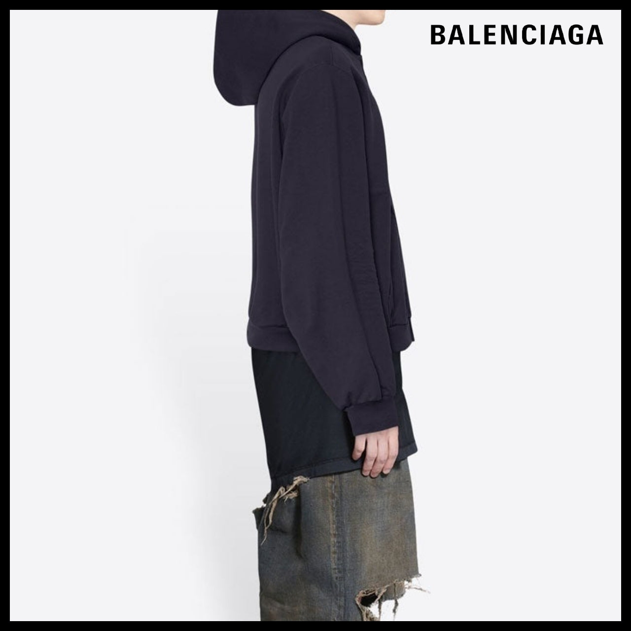 【BALENCIAGA】Tab Worn-Out Zip-Up Hoodie Black
