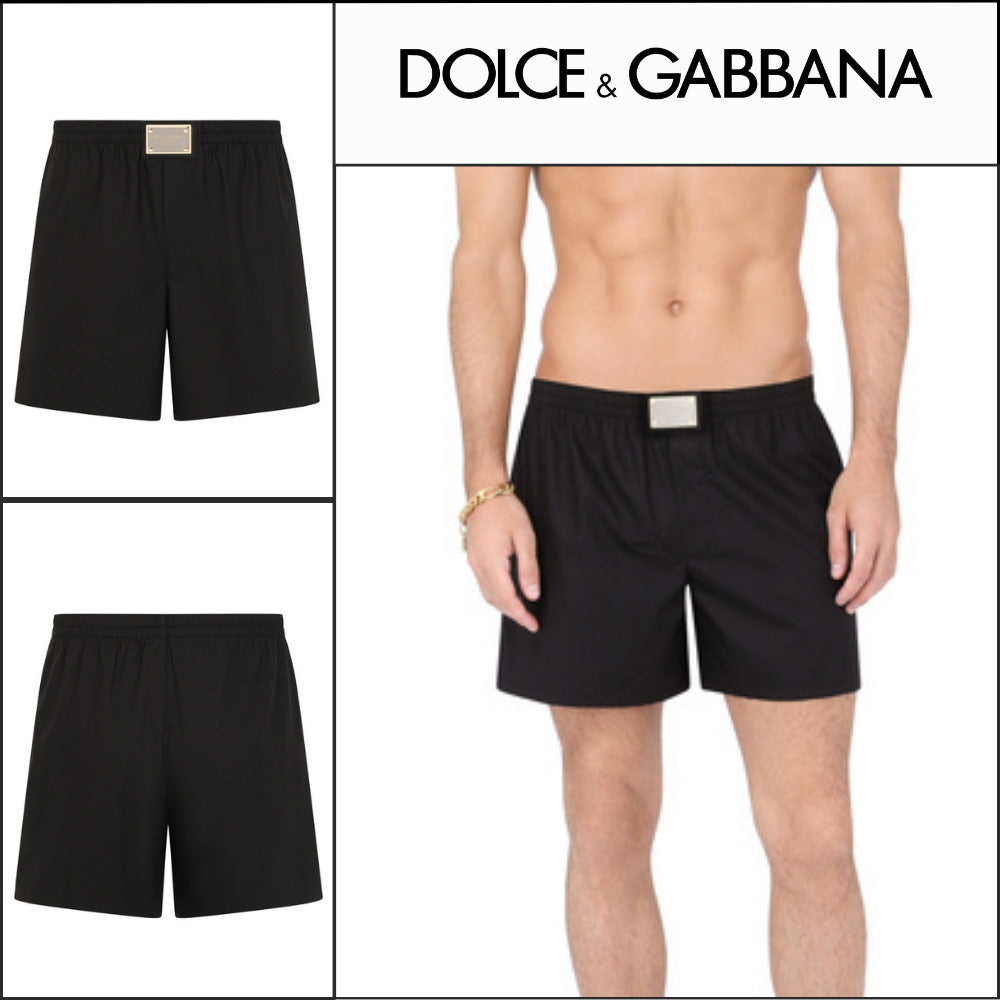 【Dolce & Gabbana】LONG COTTON BOXERS WITH METAL LOGO PLATE