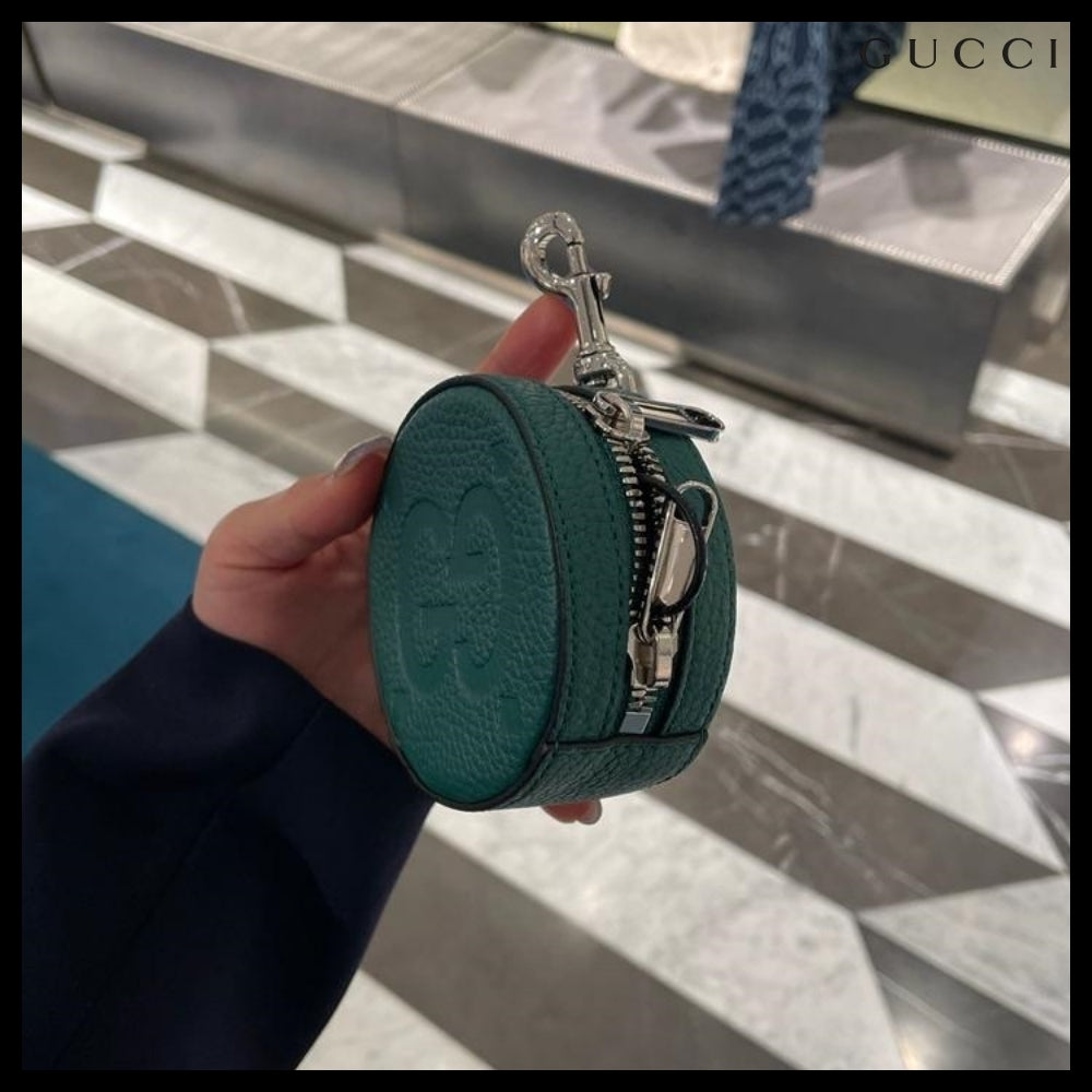 【GUCCI】PIUMA GG Jumbo Calf Keyring Coin Wallet Emerald