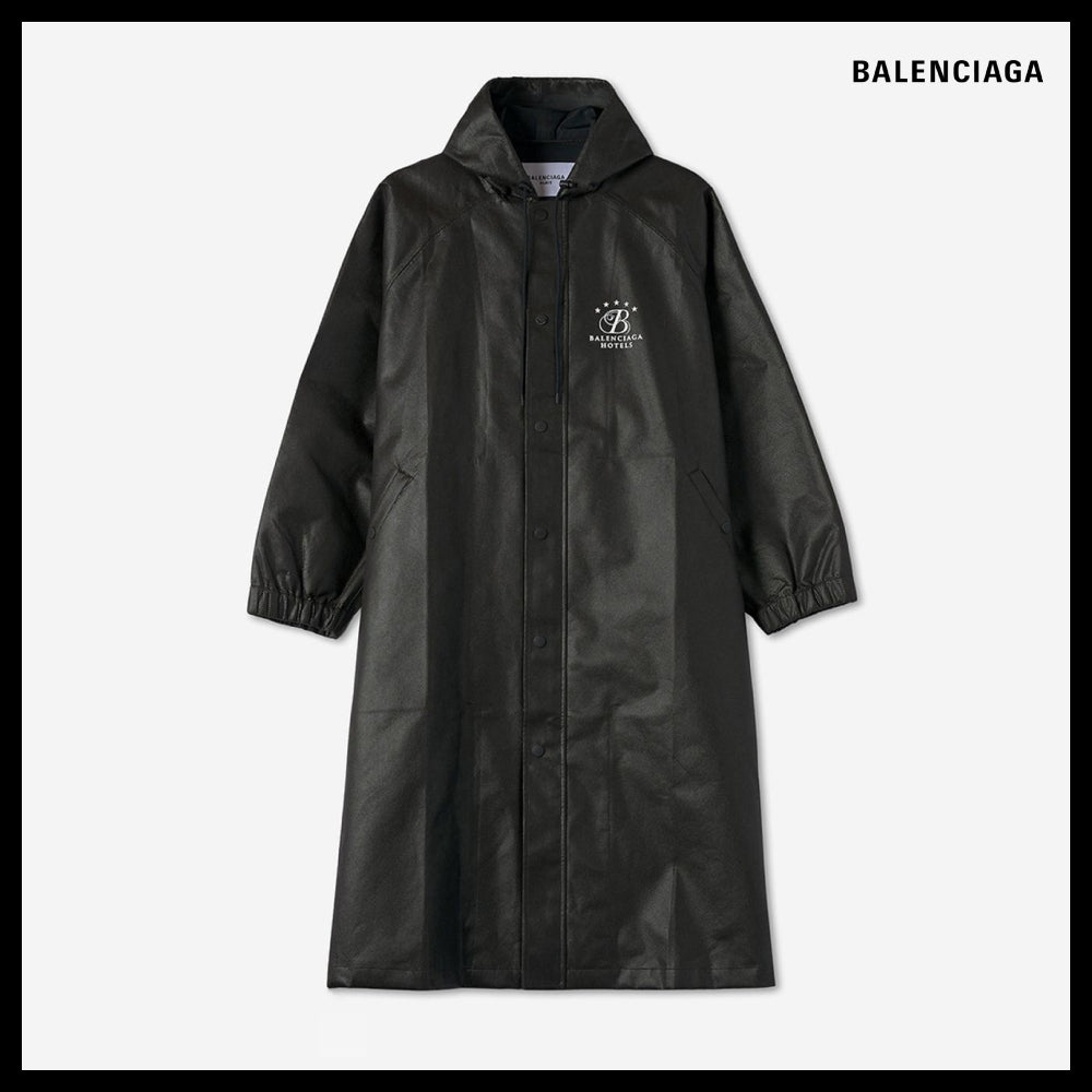 【BALENCIAGA】Logo Long Rain Coat Black