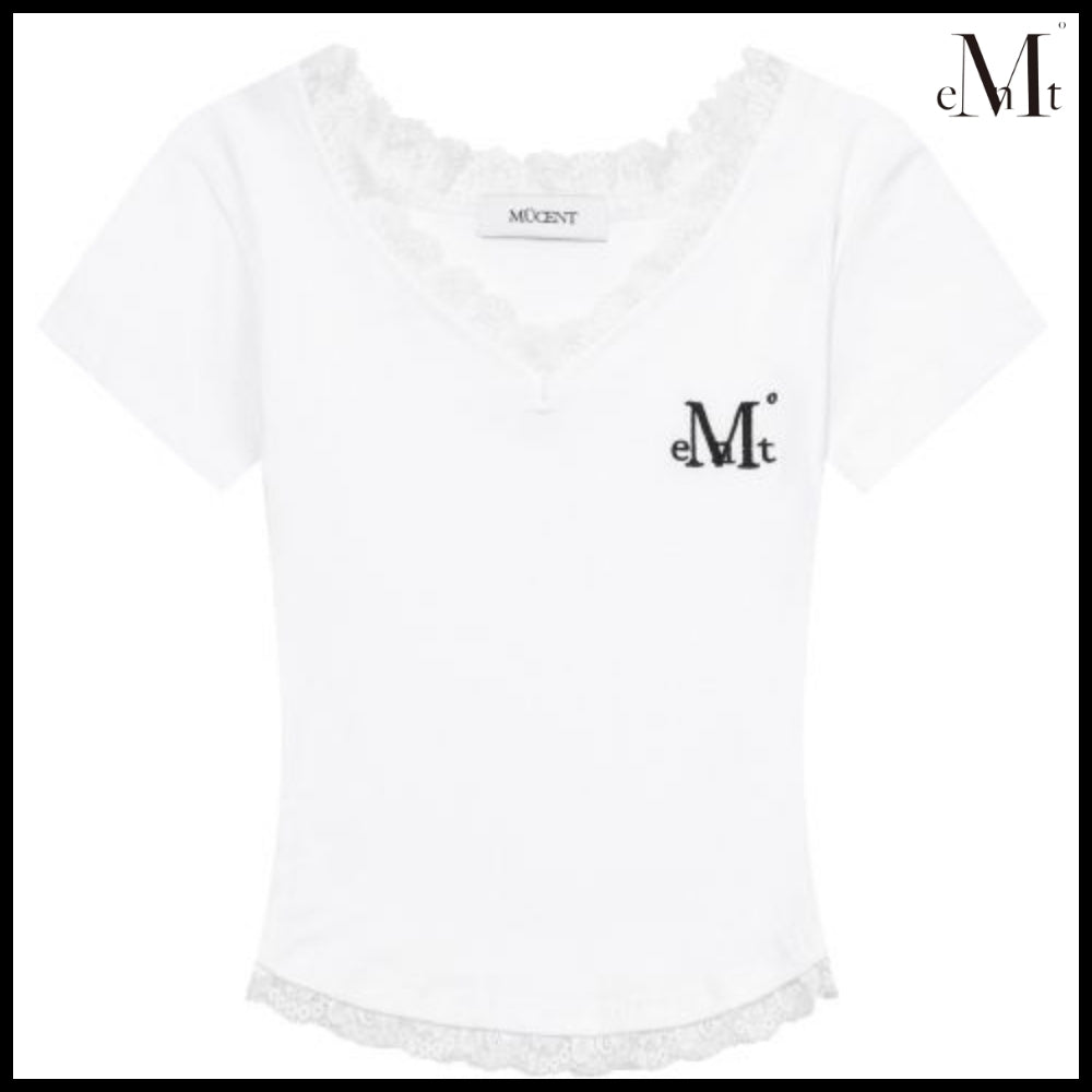 【MUCENT】Sunnier Lace V-Neck Short Sleeve Tee (3 Colors)