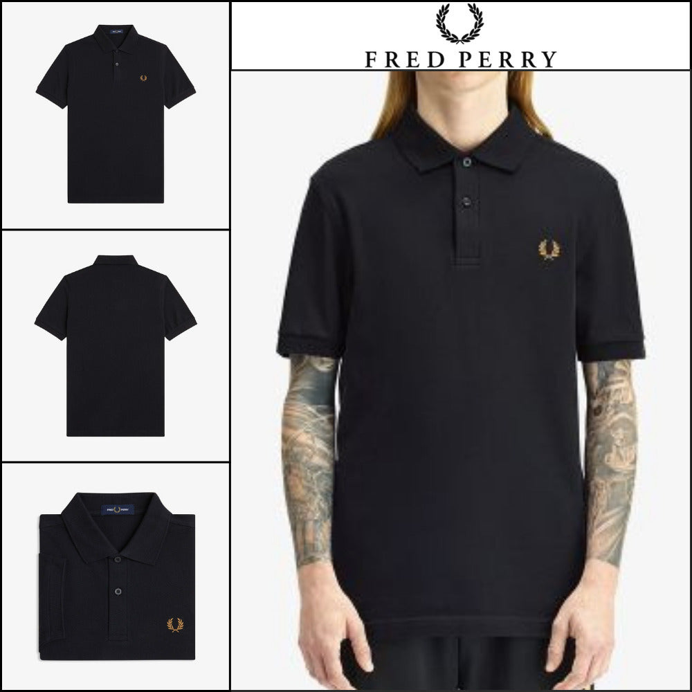 【FRED PERRY】Plain Fred Perry Shirt Black Dark Caramel