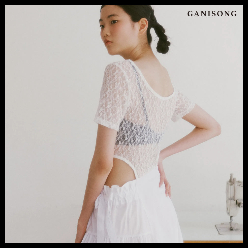 【GANISONG】Bridal Lace Cut Out Dress White