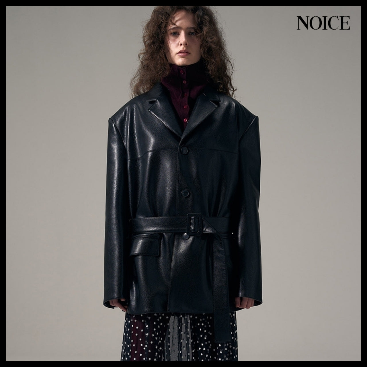 【NOICE】Oversize Belted Faux Leather Jacket