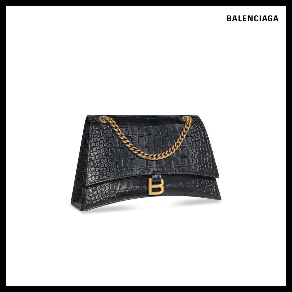 【BALENCIAGA】Crush Medium Chain Bag Crocodile EmbossedBlack