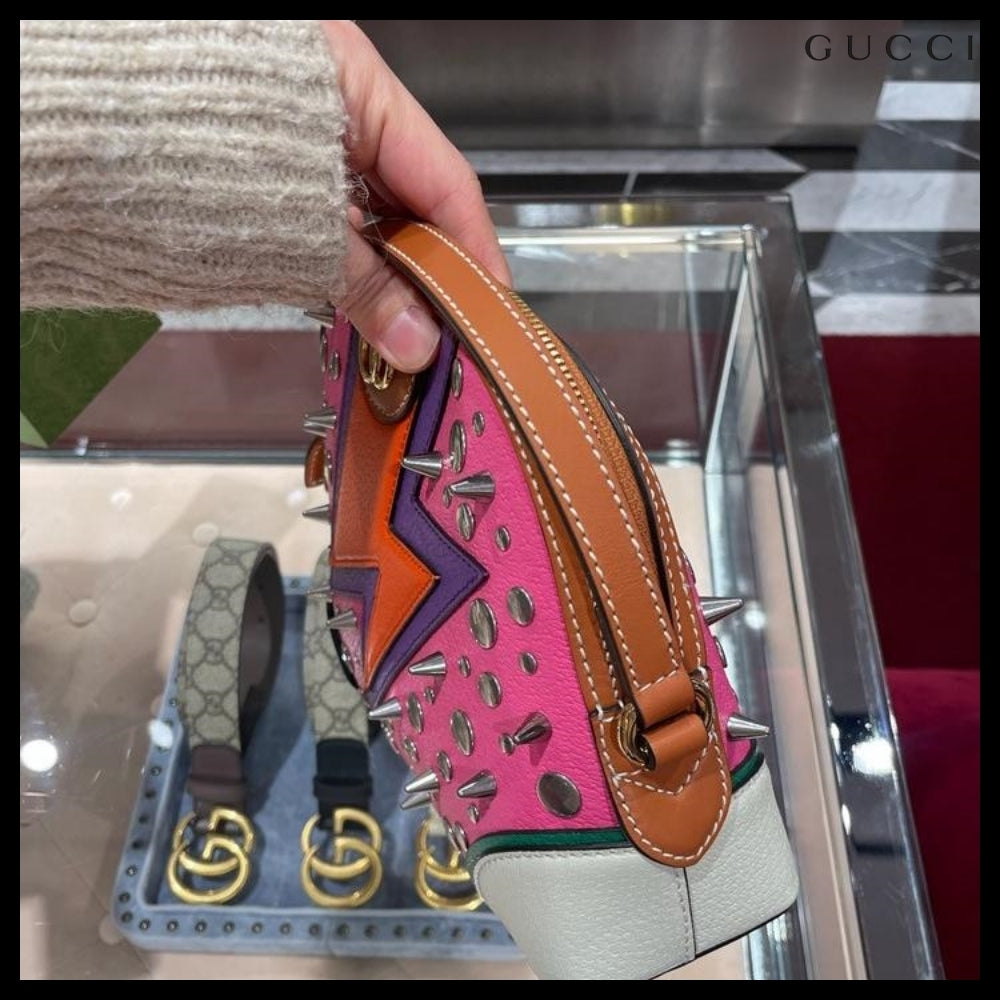 【GUCCI 】GG Ophidia Studded Half Moon Shoulder Bag PINK MIX