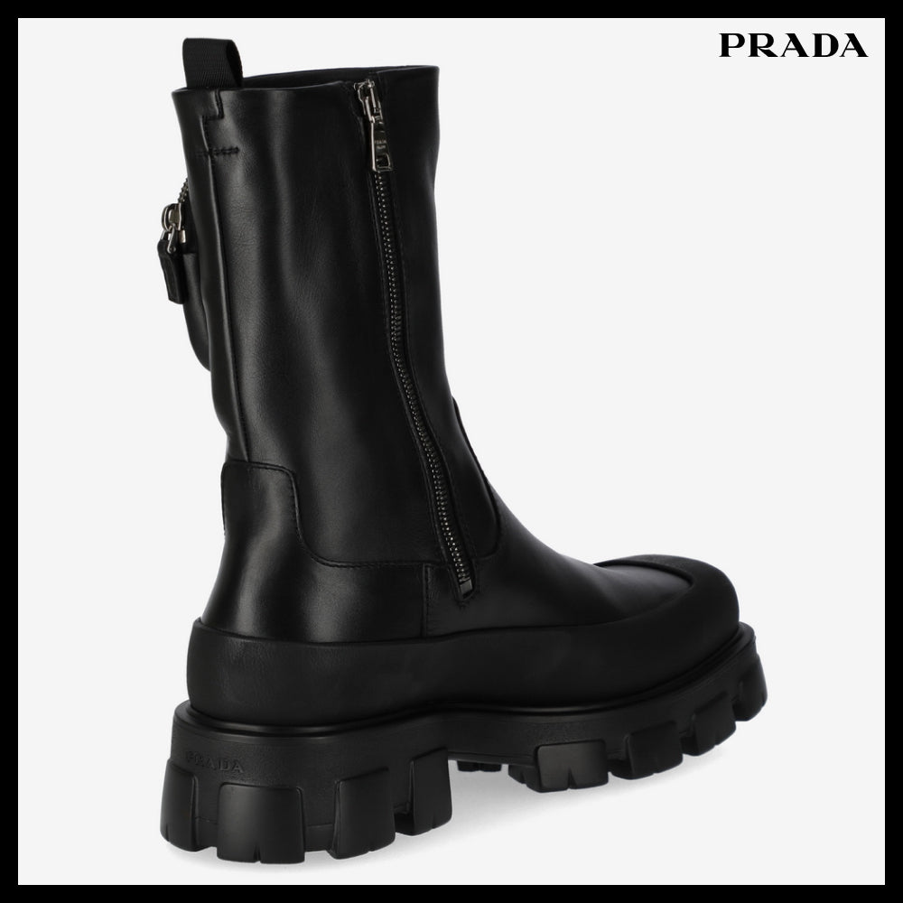◆PRADA◆ Cobblestone ブーツ Boots Black 厚底 レザー