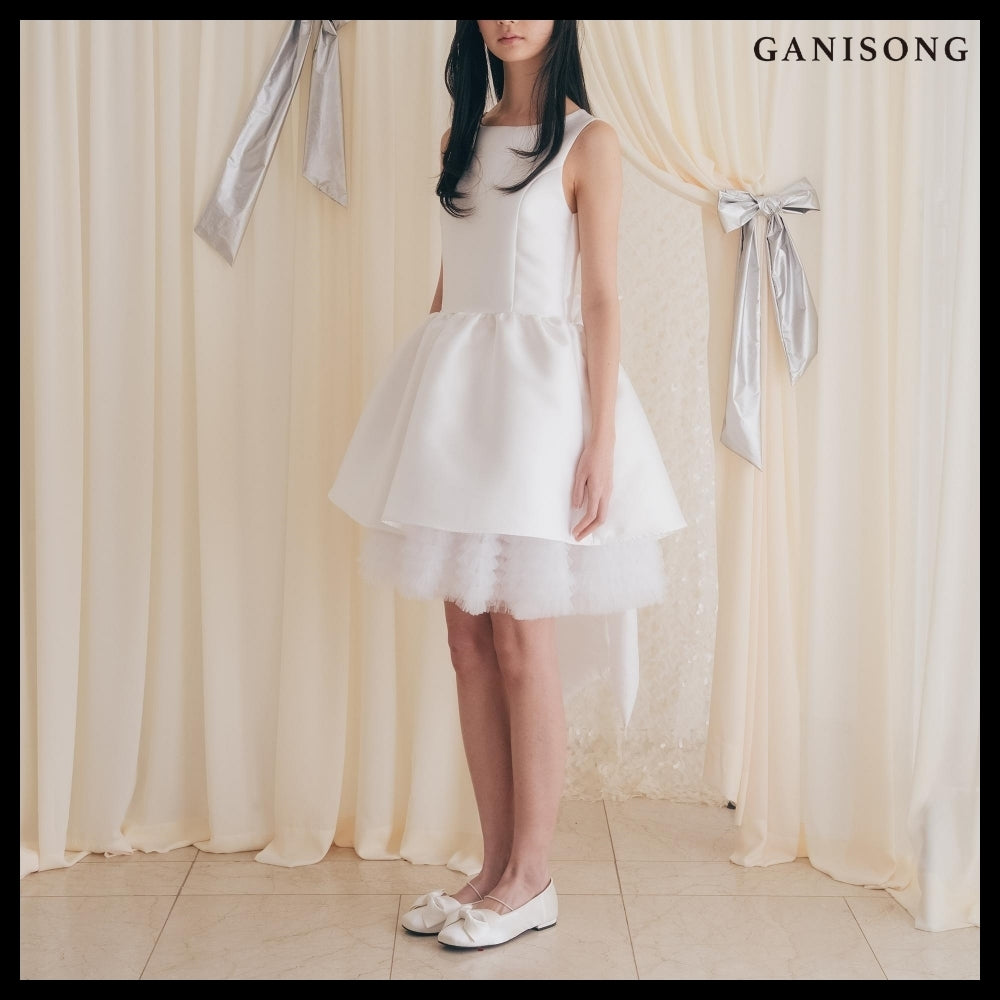 【GANISONG】Bridal Can Can Mini Dress White