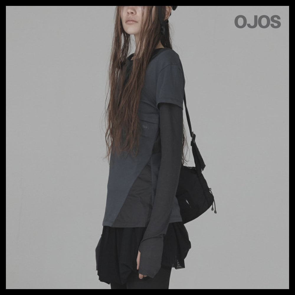【OJOS】Layered Shoulder Strap Long Sleeves 4colors