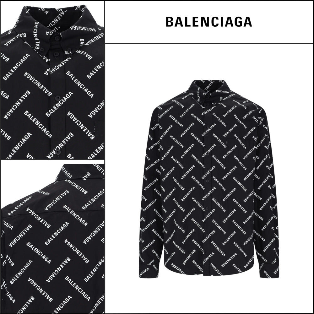 【BALENCIAGA】Allover Logo Printed Long-Sleeved Shirt