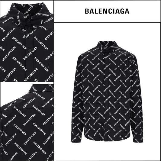 【BALENCIAGA】Allover Logo Printed Long-Sleeved Shirt