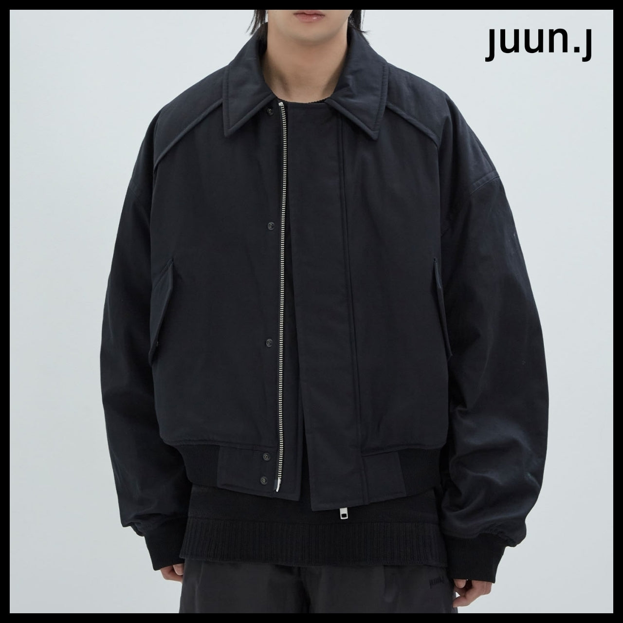 【JUUN.J】Cotton Stand Collar Flight Jumper Black