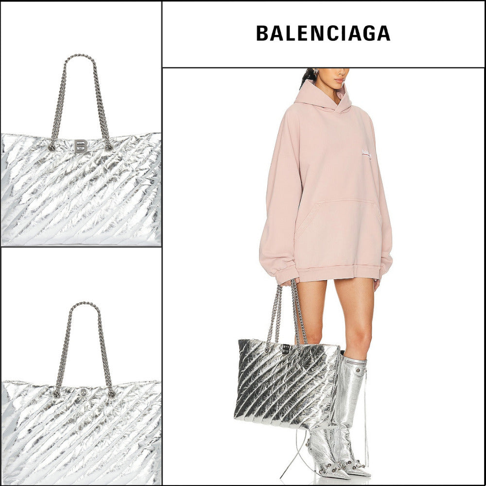 【BALENCIAGA】Crush Large Carry-All Tote Bag - Silver
