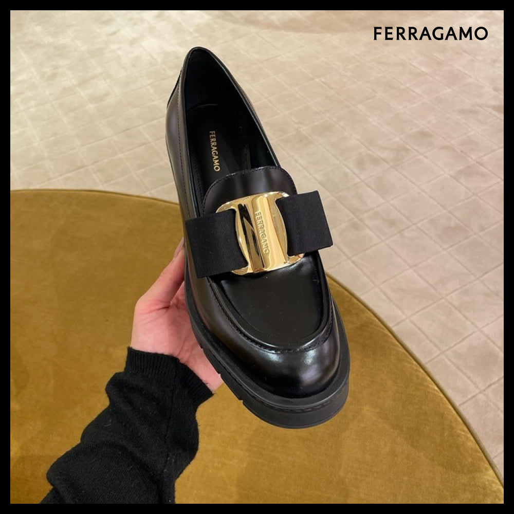 【Salvatore Ferragamo】BENILDE Vara Bow Leather Loafer Heels