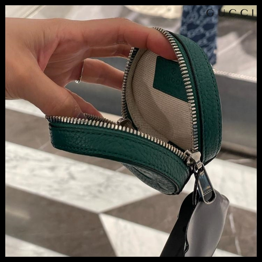 【GUCCI】PIUMA GG Jumbo Calf Keyring Coin Wallet Emerald