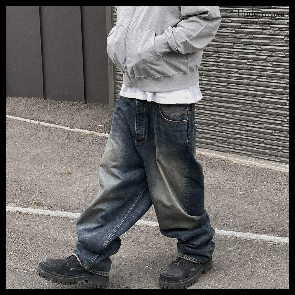 【Undermycar】ANTI FXXKING LOGO PLAY BRUSH WASHED WIDE JEANS