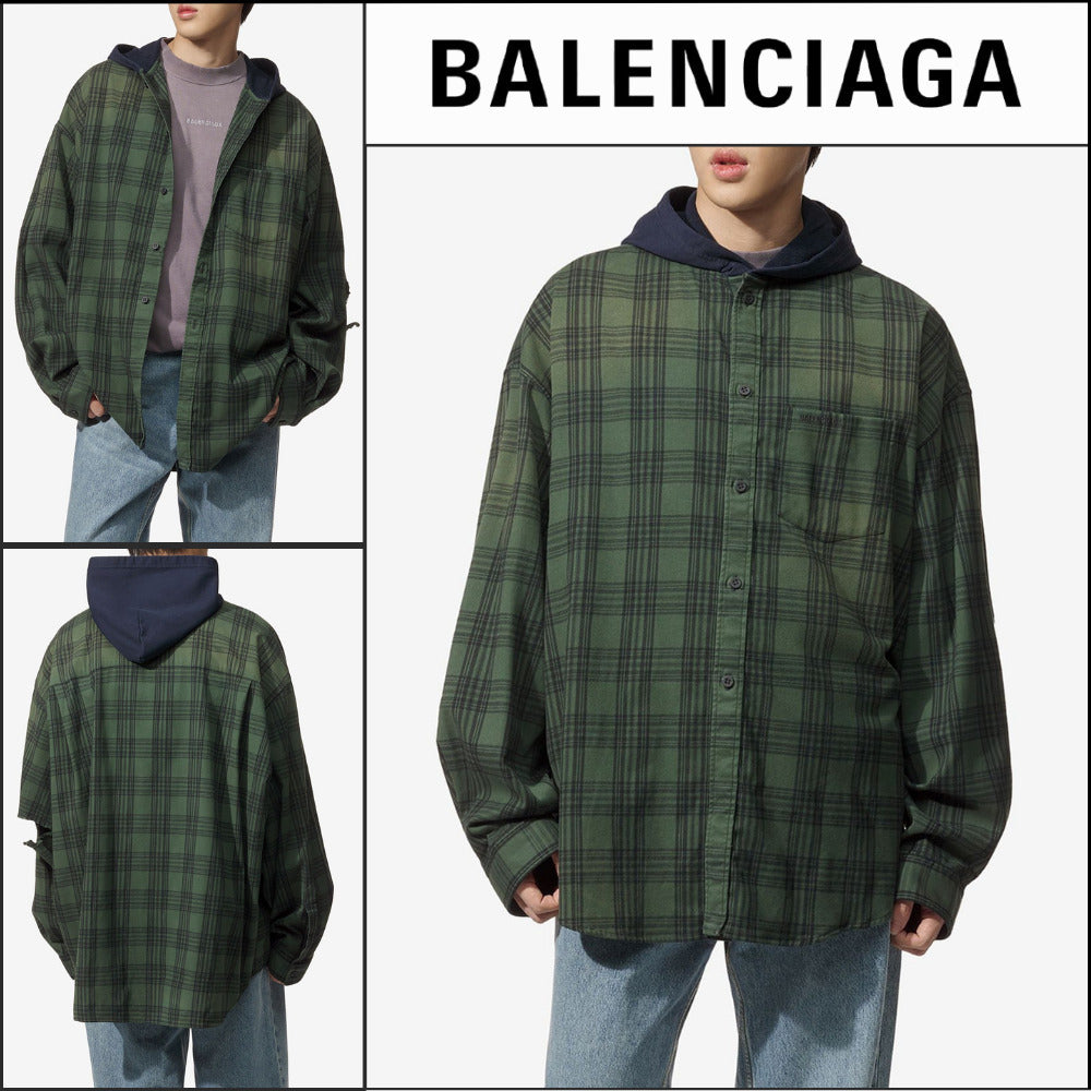 【BALENCIAGA】Oversized Hooded Shirt Green