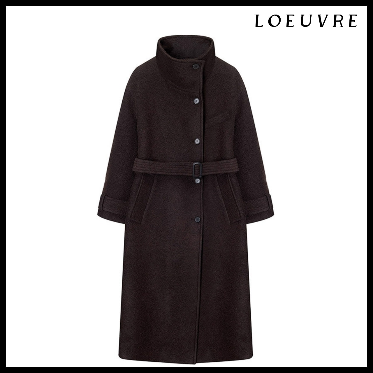 【LOEUVRE】Belted High-Neck Long Coat 3Colors