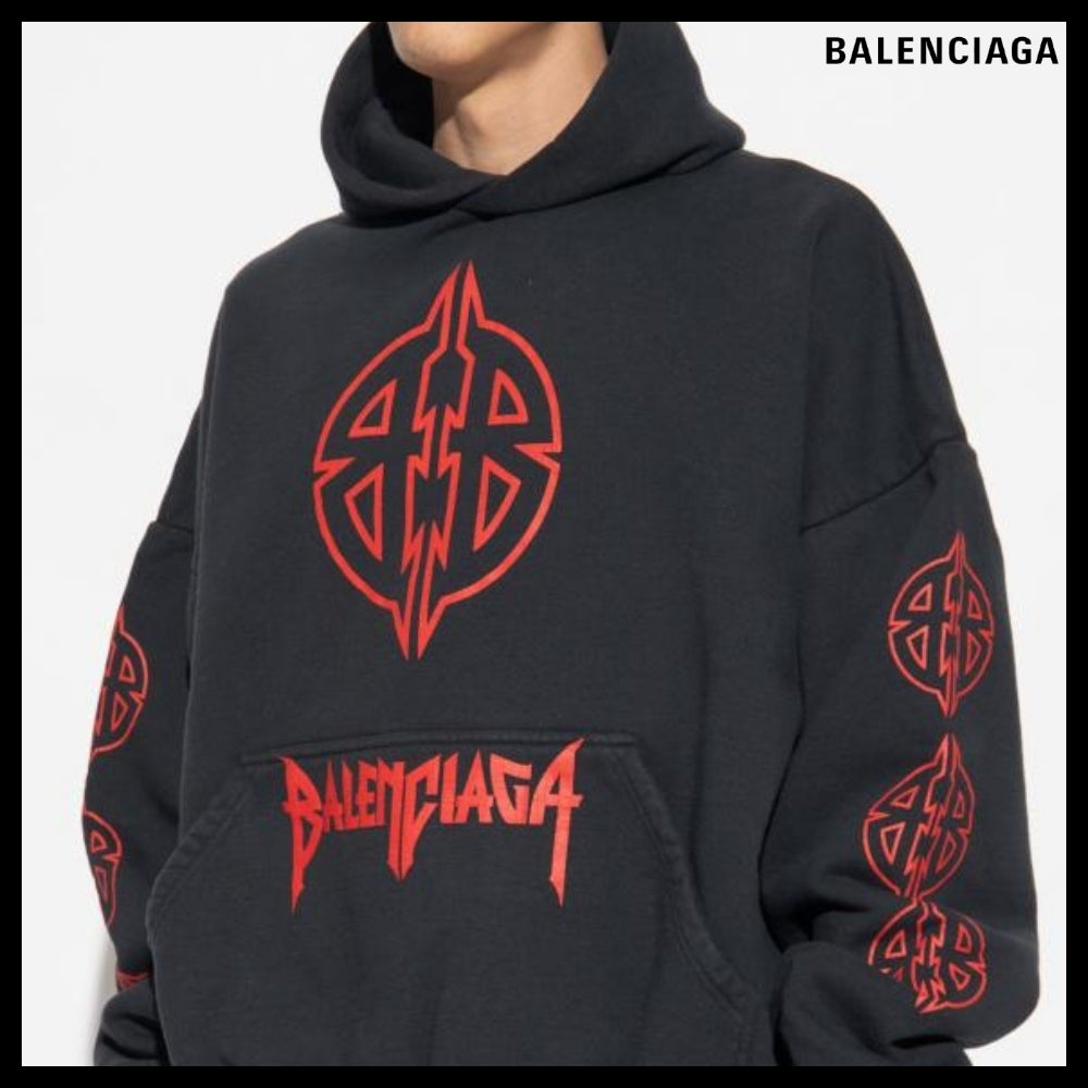 【BALENCIAGA】Round Hoodie Faded Black Red